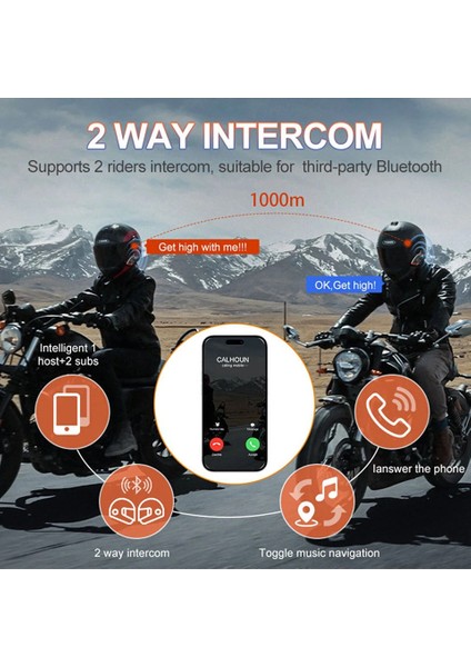 Y80 2x Motosiklet Intercom 2 Kişilik Bağlantı Rgb Işıklı Bluetooth Kulaklık Seti