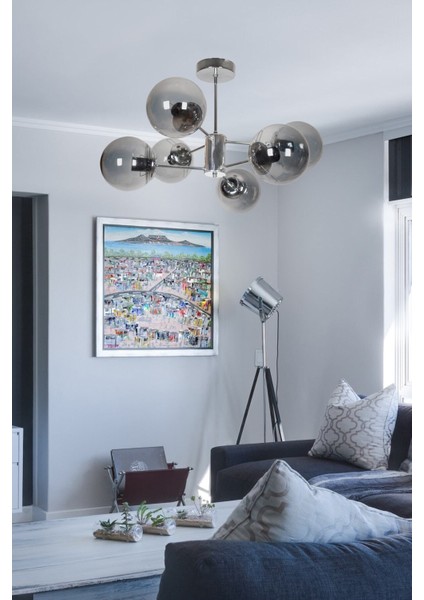 Oscar Modern Lüks Tasarım Krom Renk Kasa Füme Camlı Salon - Mutfak - Yatak Odası 6 Lı Avize