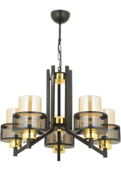 Sarp 5 Li Modern (Siyah Gold) Bal Camlı Salon Yatak Odası Mutfak Genç Odası Avize