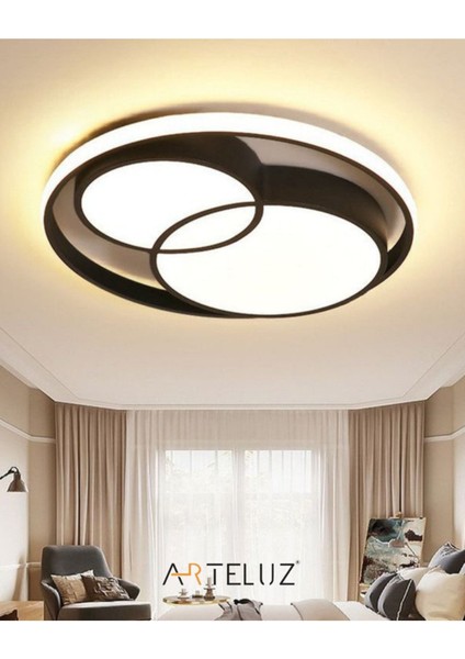 Modern Çift Yuvarlak Model Plafonyer LED Avize Tavan Model 3 Renk Avize Salon LED Lambası Kumandalı