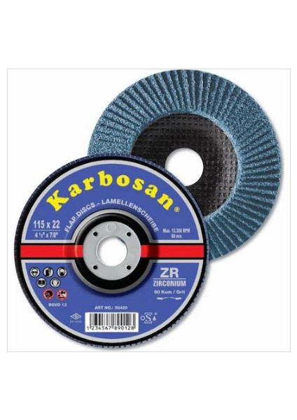 Karbosan Flap Disk Zirkonyum 115X22MM 10 Adet 80 Kum