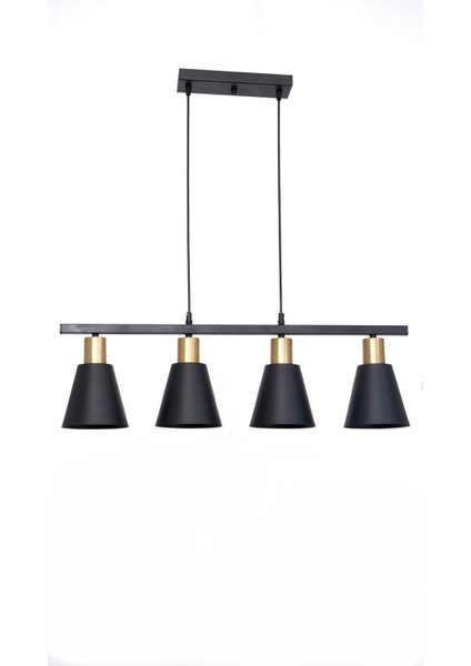 Trend Modern Tasarım Siyah Renk Eskitme Duylu Cafe -Yemek Masası Üstü - Salon - Mutfak 4 Lü Avize