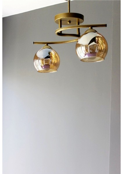 Aydınlatma Eskitme Bal Camlı Salon Oda Mutfak Poyraz 2 Li Avize