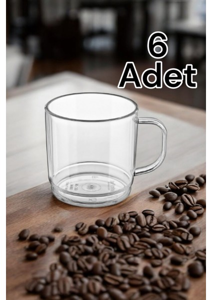 Kırılmaz Çizilmez Çay Kahve Bardağı 250 ml Kulplu Bardak 6 Adet