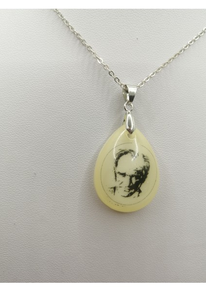 Beyaz Epoksi Damla Kolye ( Mustafa Kemal Atatürk )