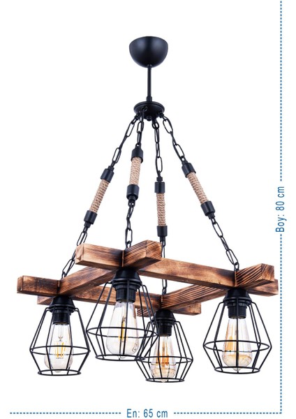 Palmira Wooden 4 Lü Lü x Halatlı Avize (Siyah)