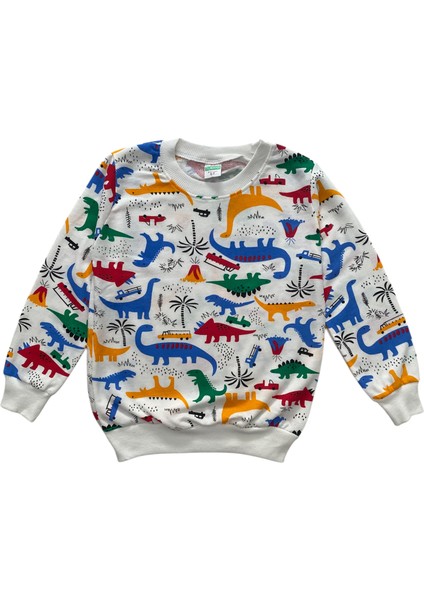 Erkek Çocuk Pamuklu 2 Iplik Beyaz Dinazor Desen Pijama Takımı fiyatları