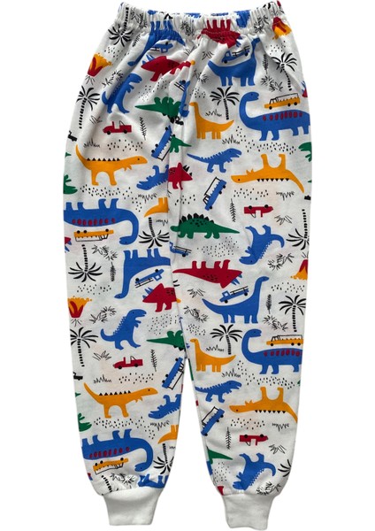 Erkek Çocuk Pamuklu 2 Iplik Beyaz Dinazor Desen Pijama Takımı modelleri