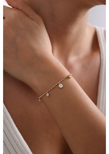 14 Ayar Altın Toptop Güneşli Tasarım Bileklik fiyatları