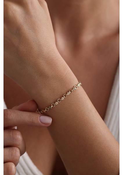 14 Ayar Altın Yıldızlı Tasarım Bileklik