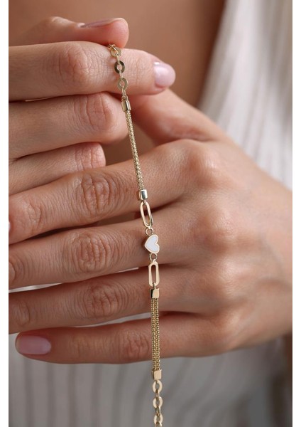 14 Ayar Altın Mineli Kalp Bileklik EKM4898