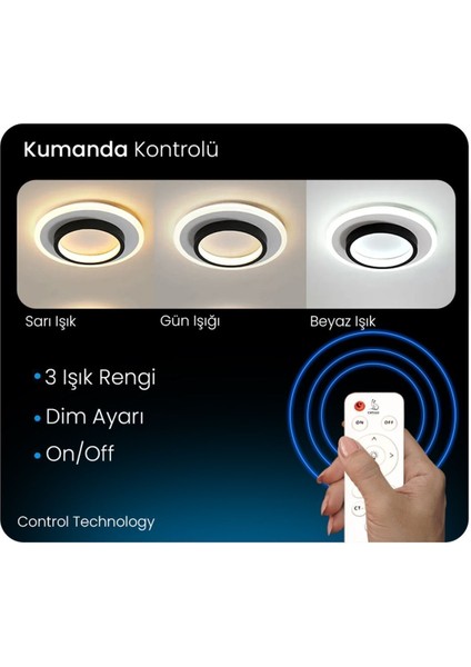 Akrilikli Yuvarlak Kumandalı,dimli 3 Işık Renkli 24 cm LED Tavan Lambası, Modern Avize fiyatları