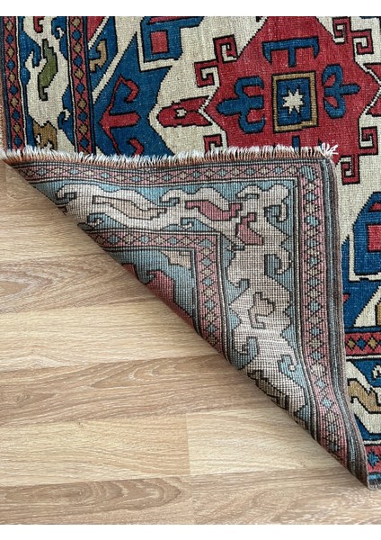 133x181 Cm El Dokuma Kırmızı Ve Mavi Dekoratif Boho Stili Geometrik Desenli Anadolu Kilim