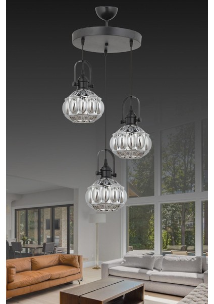 Eda 3 Lü Modern (Füme Camlı) Antre Hol Salon Yatak Odası Mutfak Genç Odası Avize
