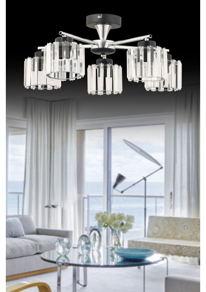 Cemre 5 Li Modern Krom Kristal Taşlı Salon Yatak Odası Mutfak Genç Odası Avize