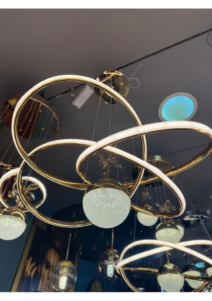Le x us 3 Renk Kumandalı ve Dimmerli Gold (Sarı Beyaz ve Gün Işığı) Lu x ury LED Kristal Taşlı Avize indirimleri