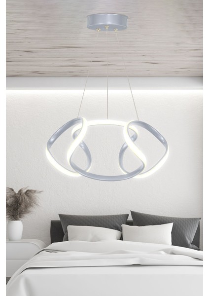 Dron Sarkıt Gri Renk LED Avize Beyaz Işık Modern Ledli Avize