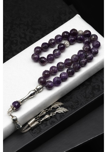 Ametist Doğal Taş Tesbih 10 mm Fasetli Küre Kesim