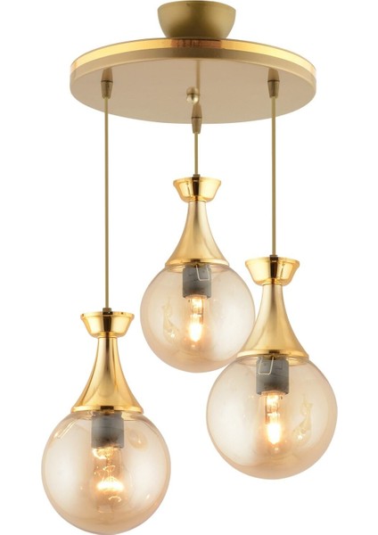 Minel 3 Lü Sarkıt Tepsi Eskitmeye Gold Yaldızlı Glop Camlı Avize modelleri