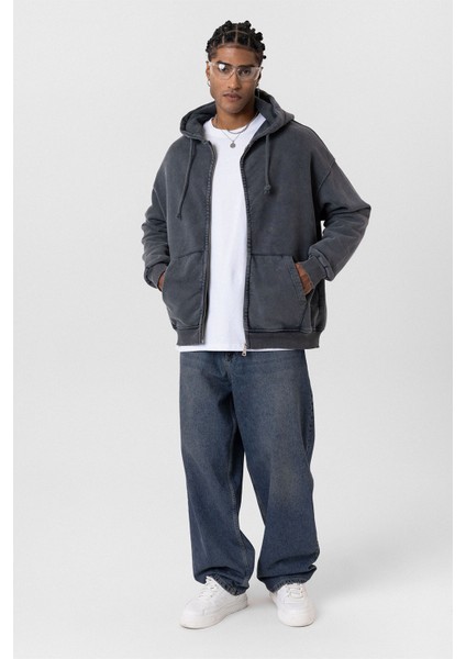 Yıkamalı Fermuarlı Oversıze Sweatshırt Siyah fiyatları