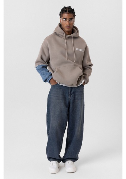 Kapüşonlu Kol Detaylı Oversıze Sweatshırt Vizon fırsatları