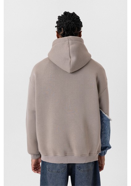 Kapüşonlu Kol Detaylı Oversıze Sweatshırt Vizon indirimleri