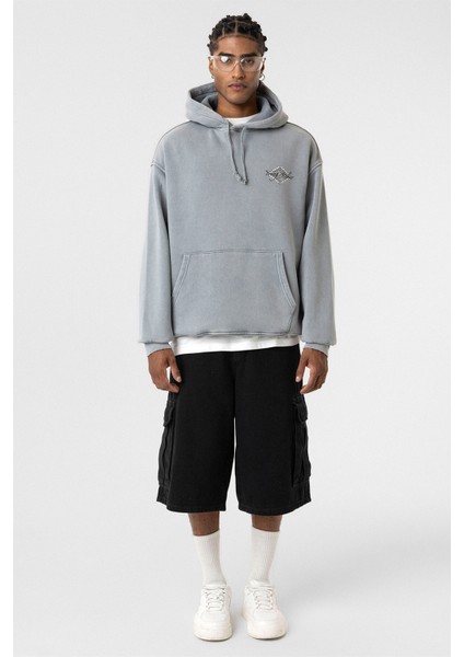 Yıkamalı Sırt Baskılı Oversıze Sweatshırt Açık Gri fiyatları