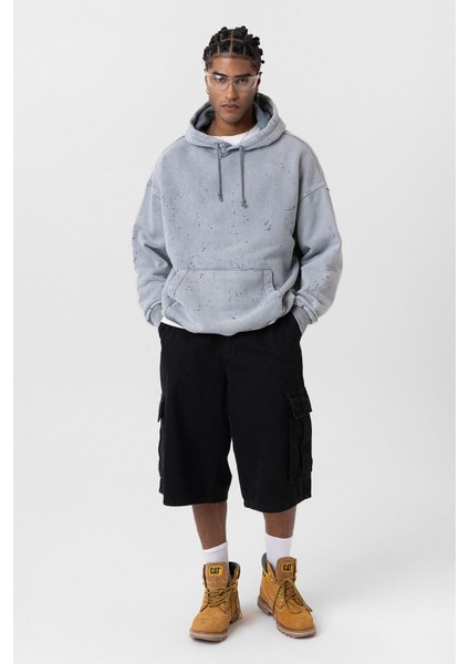 Yıkamalı Kapüşonlu Oversıze Sweatshırt Gri modelleri