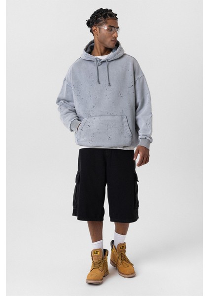 Yıkamalı Kapüşonlu Oversıze Sweatshırt Gri fırsatları