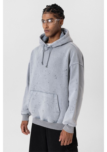 Yıkamalı Kapüşonlu Oversıze Sweatshırt Gri indirimleri