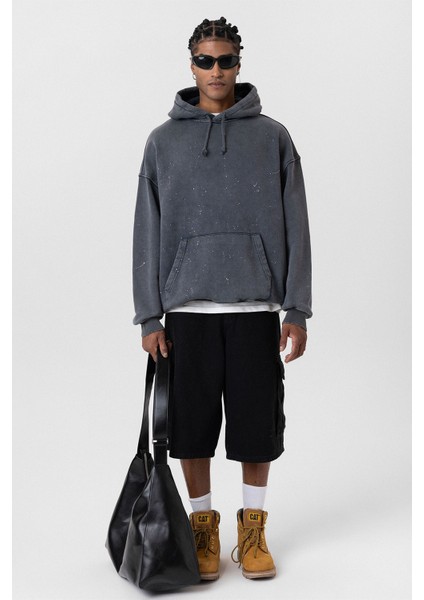 Yıkamalı Kapüşonlu Oversıze Sweatshırt Siyah fiyatları