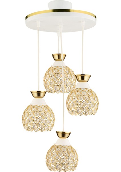 Yağmur 4 Lü Sarkıt Tepsi Beyaza Gold Yaldızlı Kristal Top Modern Avize fiyatları