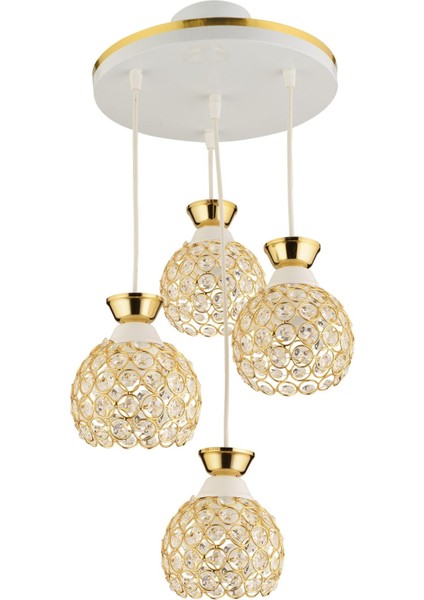 Yağmur 4 Lü Sarkıt Tepsi Beyaza Gold Yaldızlı Kristal Top Modern Avize modelleri