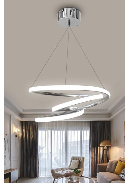 Krom Galaksi Beyaz Işık Ledli Avize