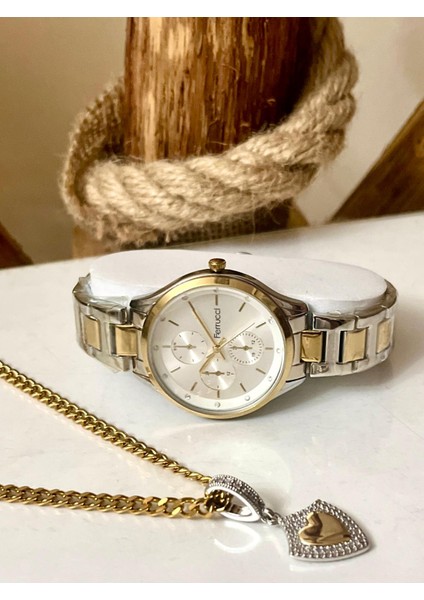 Silver&gold Çelik Kadın Kol Saat+Çelik Süper Kolye Hediye Set