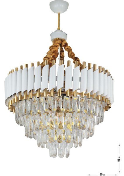 Palmira 55'lik Prizma Kesim Kristal Taşlı Lüks Salon Avize - (Beyaz-Gold) fiyatları