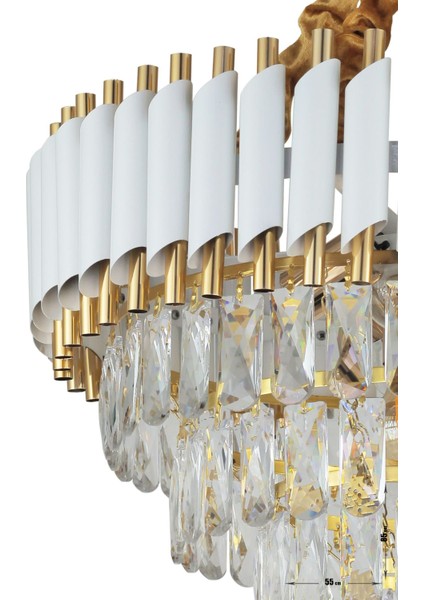 Palmira 55'lik Prizma Kesim Kristal Taşlı Lüks Salon Avize - (Beyaz-Gold) modelleri