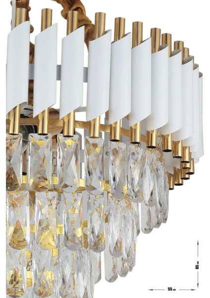 Palmira 55'lik Prizma Kesim Kristal Taşlı Lüks Salon Avize - (Beyaz-Gold) fırsatları