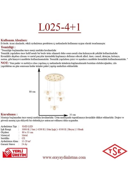 L025-4+1 5li Sarkıt LED Avize