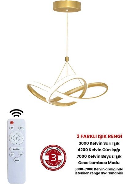 3 Renk Gold Kumandalı Dimmerli 4 Modlu Modern Sarkıt LED Avize