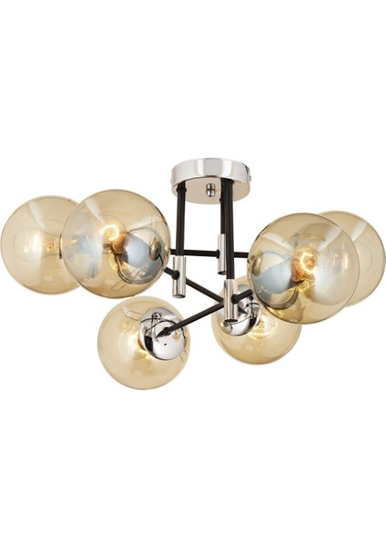 Maral 6lı Siyah Krom Bal Camlı Modern Genç Odası Yatak Odası Retro Salon Avize modelleri