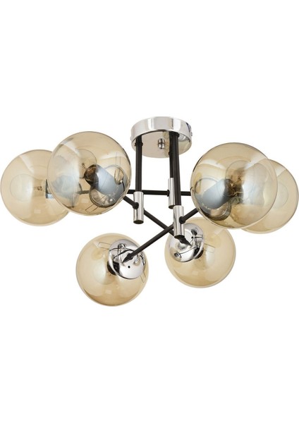 Maral 6lı Siyah Krom Bal Camlı Modern Genç Odası Yatak Odası Retro Salon Avize indirimleri