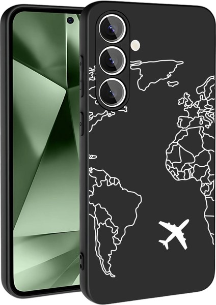 Samsung S24 Fe Kılıf Içi Kadife Lansman Siyah Uçak Baskılı Kapak