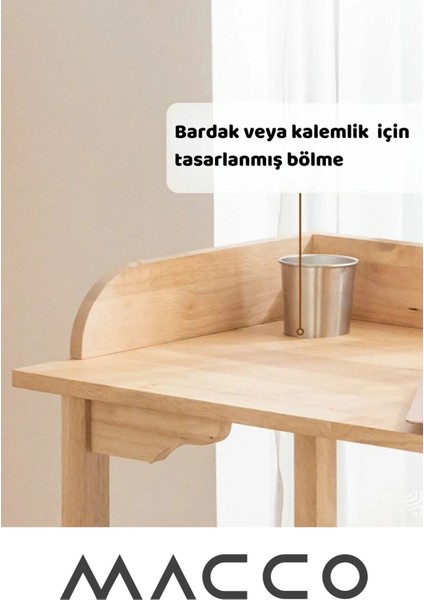 Macco Mobilya Natural Signature By Macco - Tekerlekli Yüksek Çalışma Masası (Ergonomik ve Masif Kauçuk Ağacı)