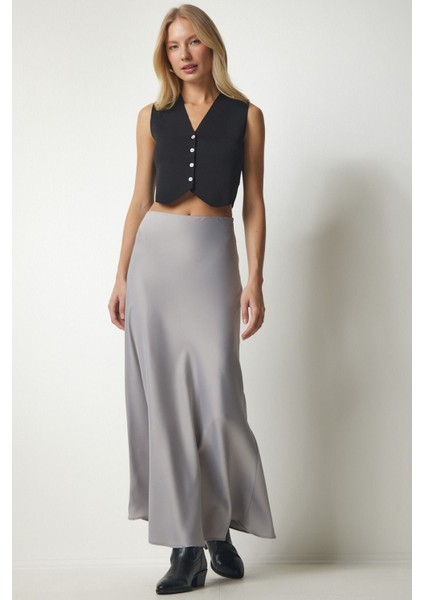 Kadın Siyah Floş Viskon Saten Kemeri Lastikli Fermuarlı Maxi Boy A Line Etek fiyatları