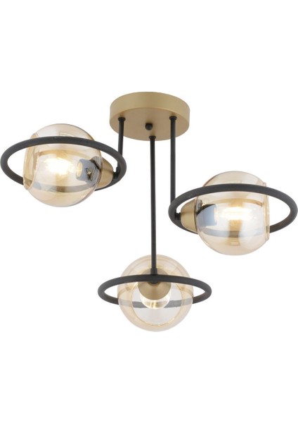 Becca 3'lü Siyah Eskitme Bal Camlı Top Avize Modern Oturma Odası Salon Avize fiyatları