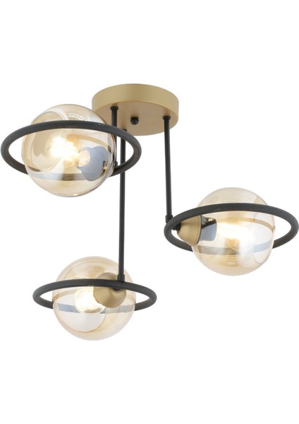 Becca 3'lü Siyah Eskitme Bal Camlı Top Avize Modern Oturma Odası Salon Avize modelleri