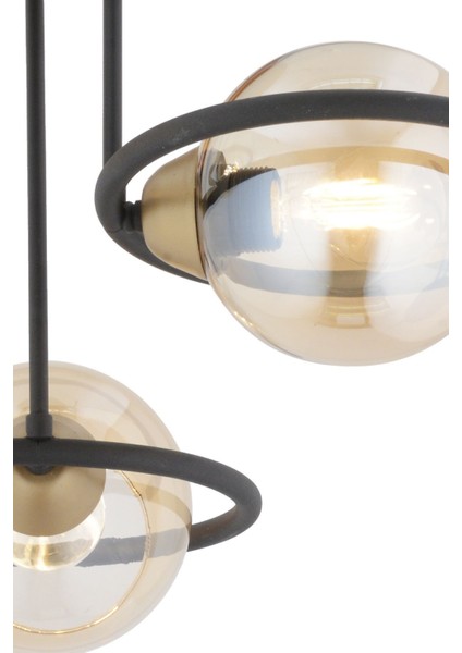 Becca 3'lü Siyah Eskitme Bal Camlı Top Avize Modern Oturma Odası Salon Avize fırsatları