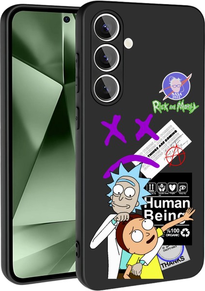 Samsung S24 Fe Kılıf Içi Kadife Lansman Siyah Human Baskılı Kapak