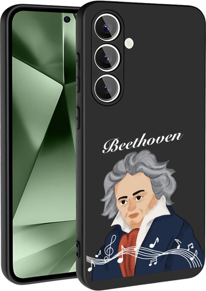 Samsung S24 Fe Kılıf Içi Kadife Lansman Siyah Beethoven Baskılı Kapak
